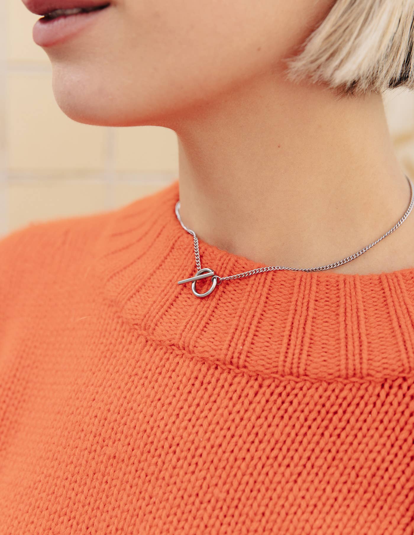 Silver Herringbone Toggle Chain Necklace, Waterproof