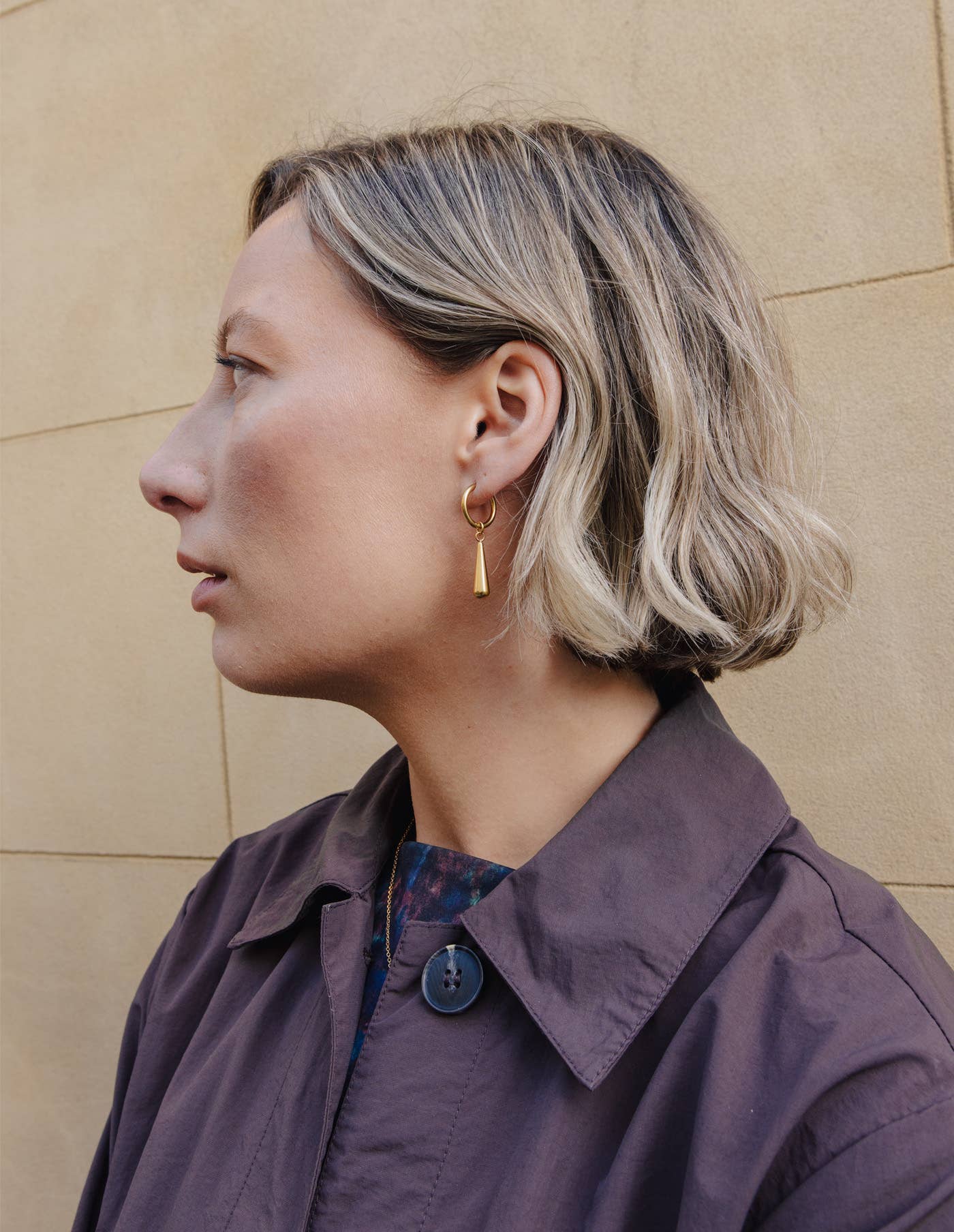 Gold Elongated Drop Earrings, Waterproof