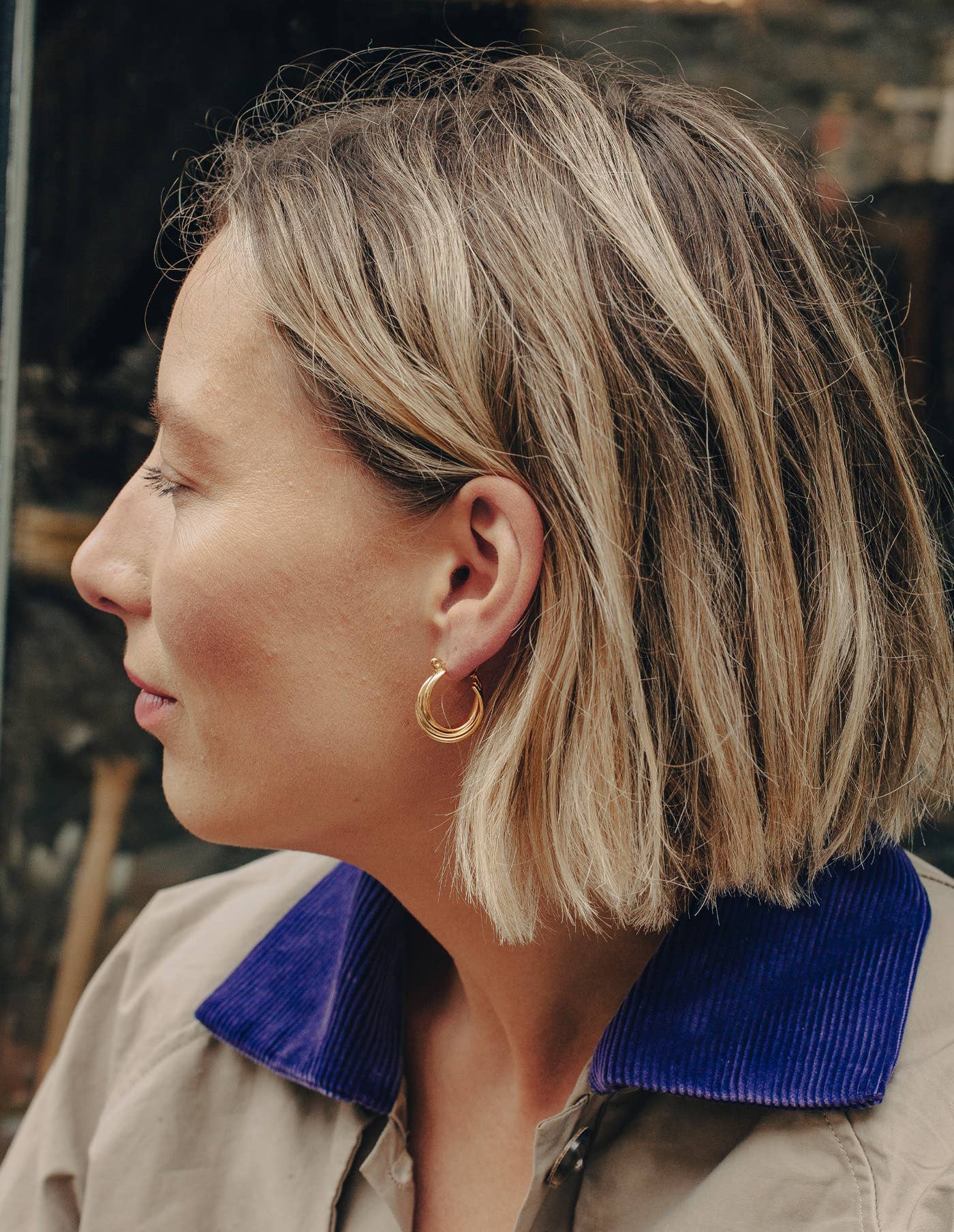 Gold Triple Entwine Hoop Earrings