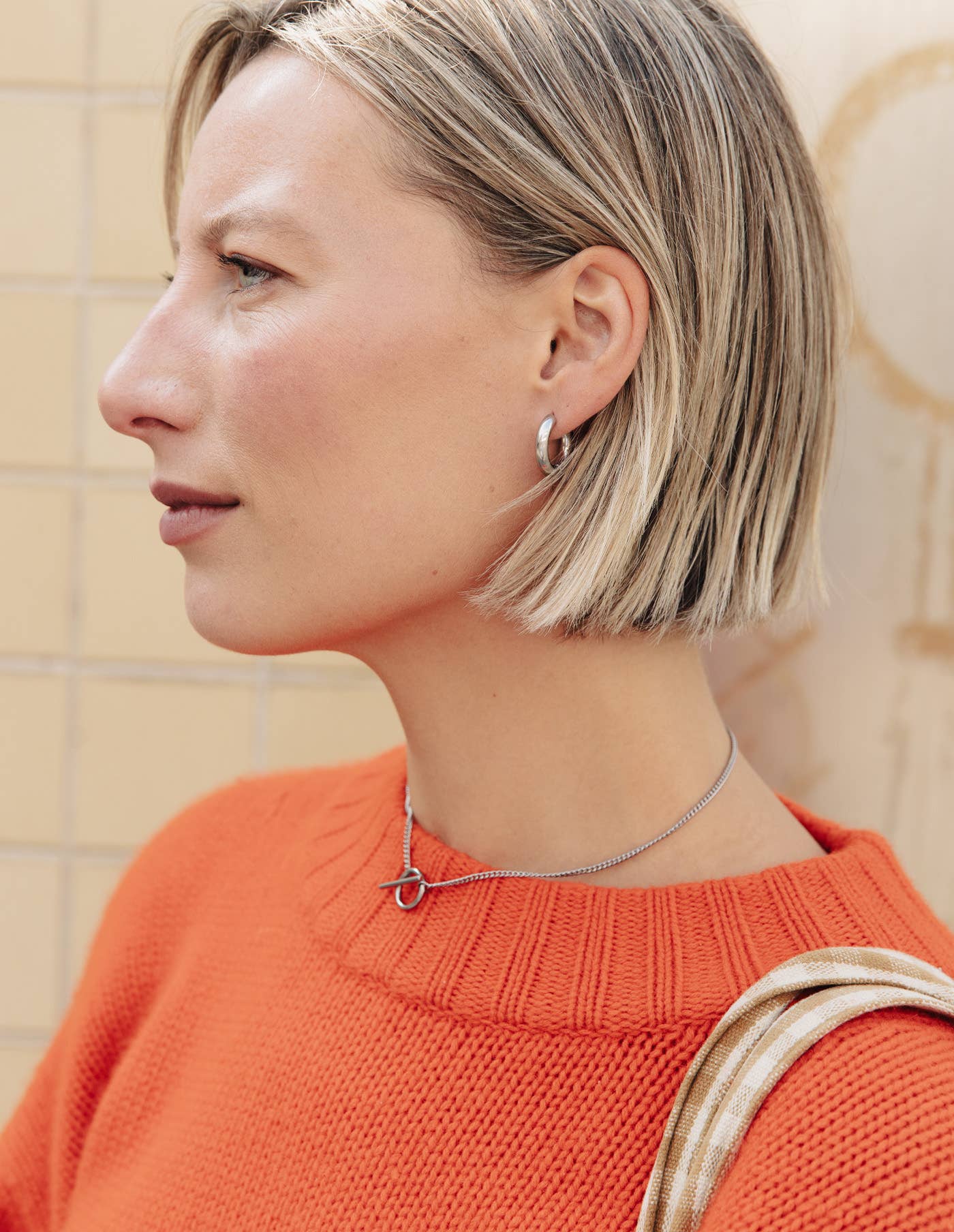 Silver Herringbone Toggle Chain Necklace, Waterproof