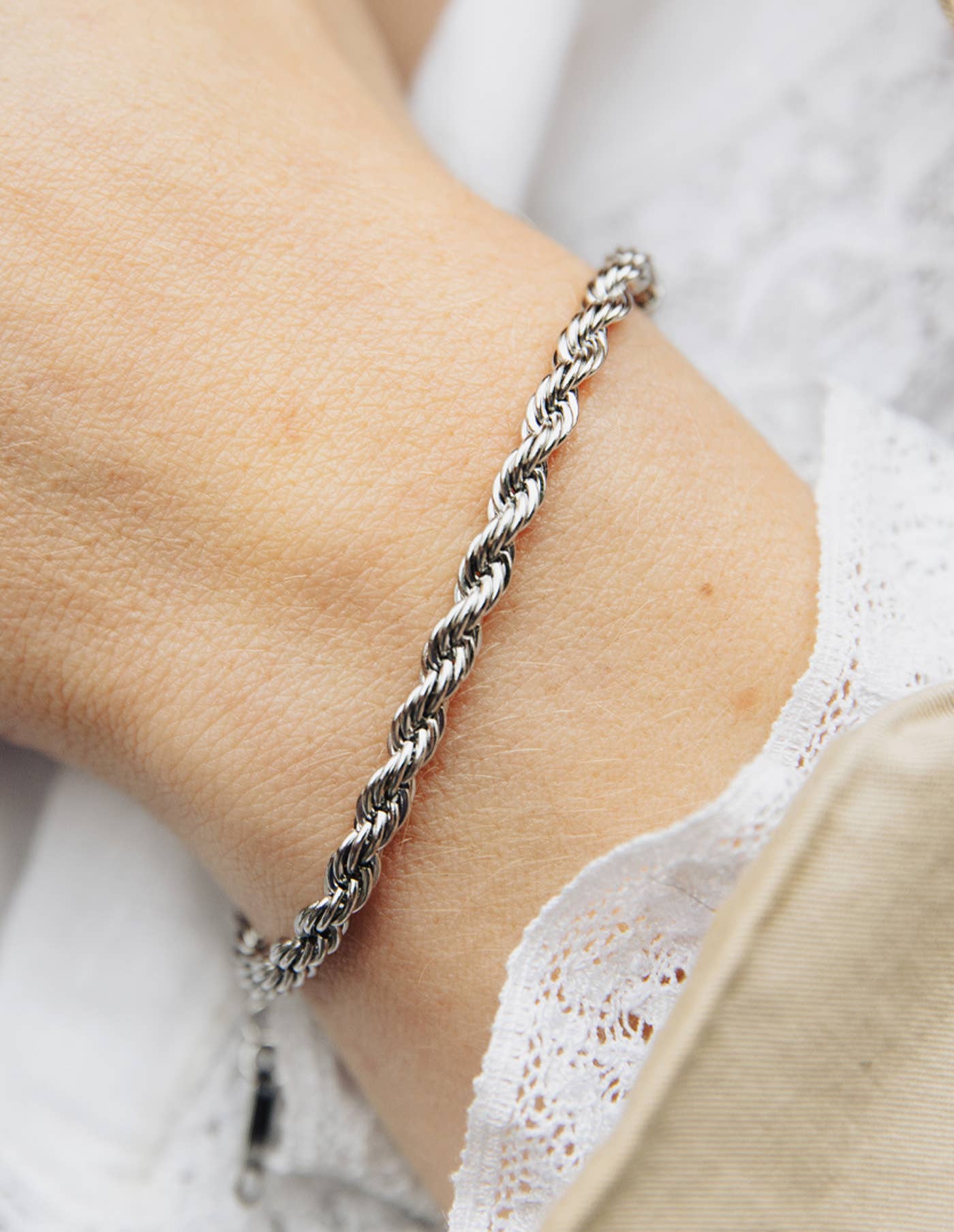 Silver Rope Twist Bracelet - Waterproof