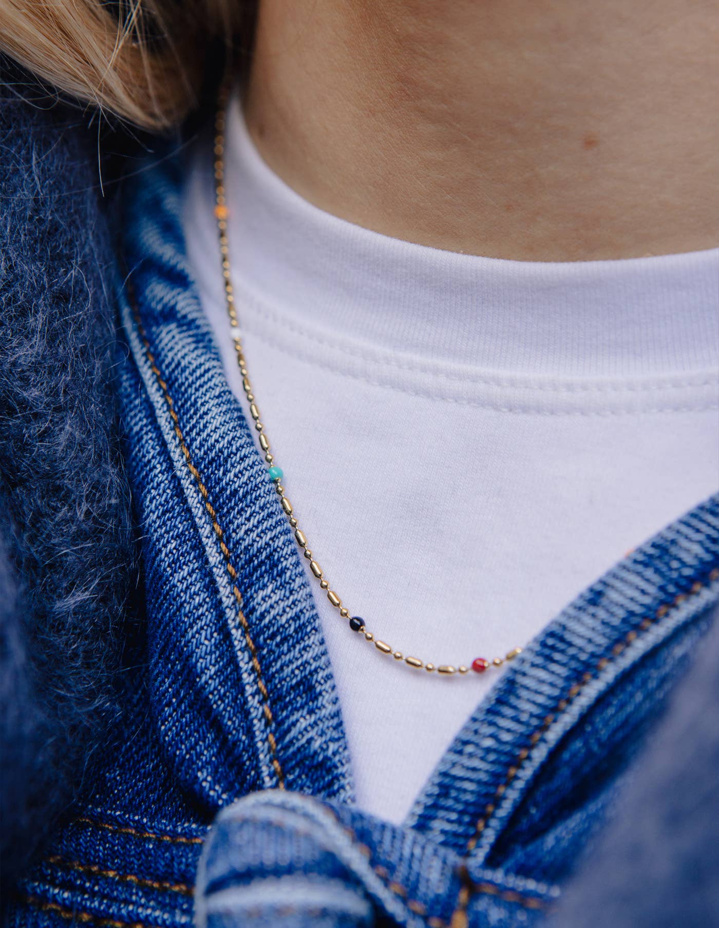 Gold Rainbow Beaded Necklace, Waterproof