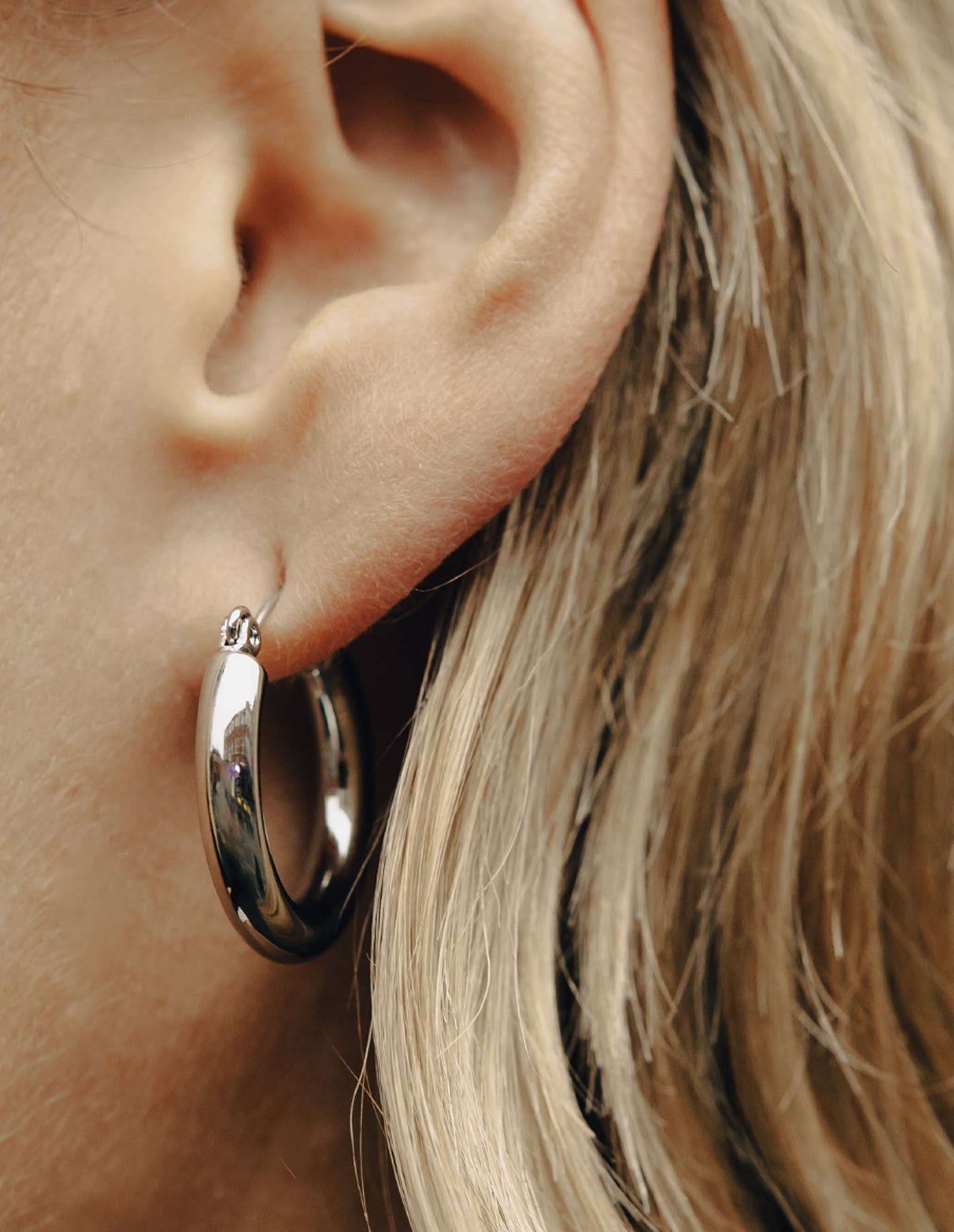 Silver Classic Hoop Earrings, Waterproof