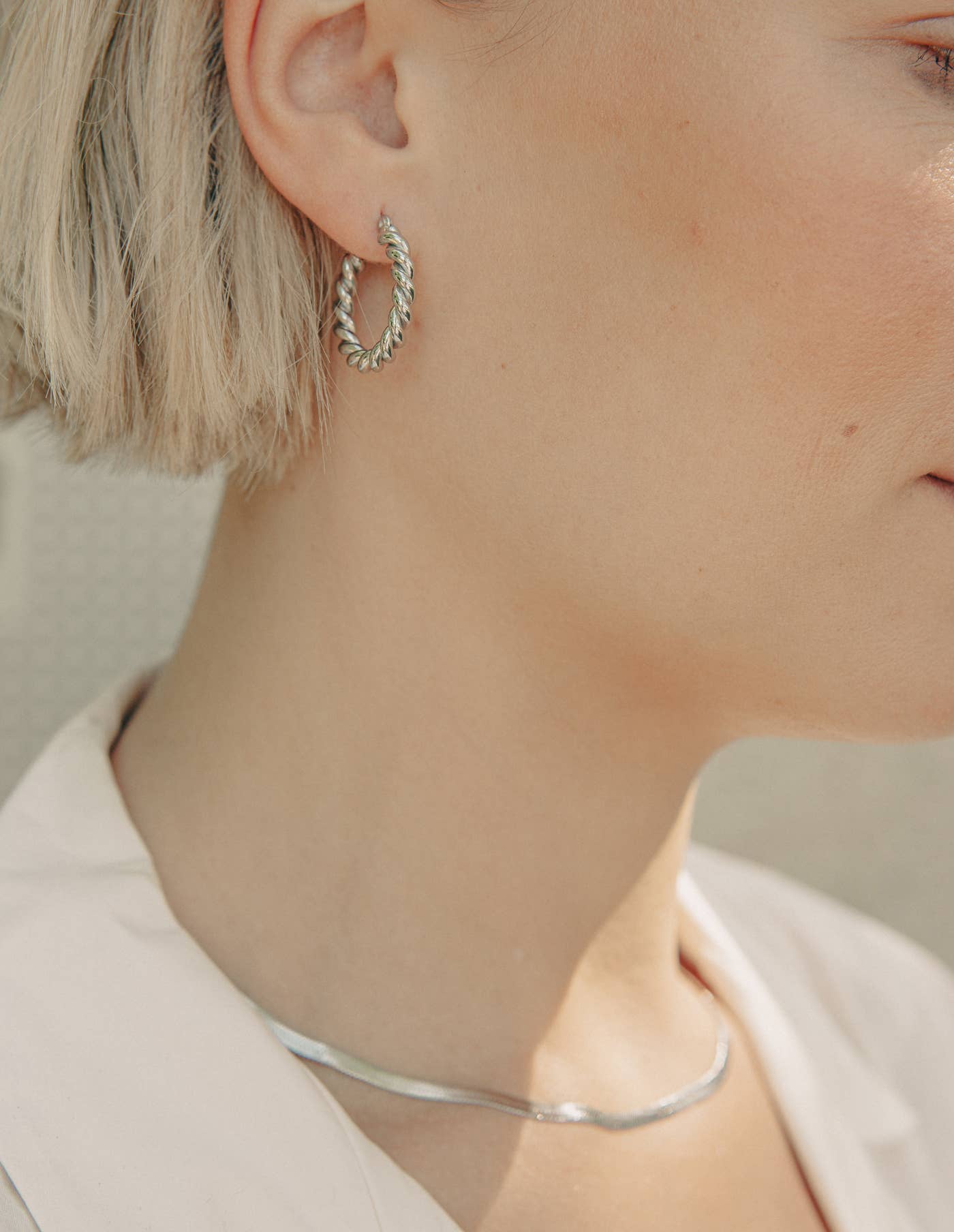 Silver Snake Chain Choker Necklace, Waterproof