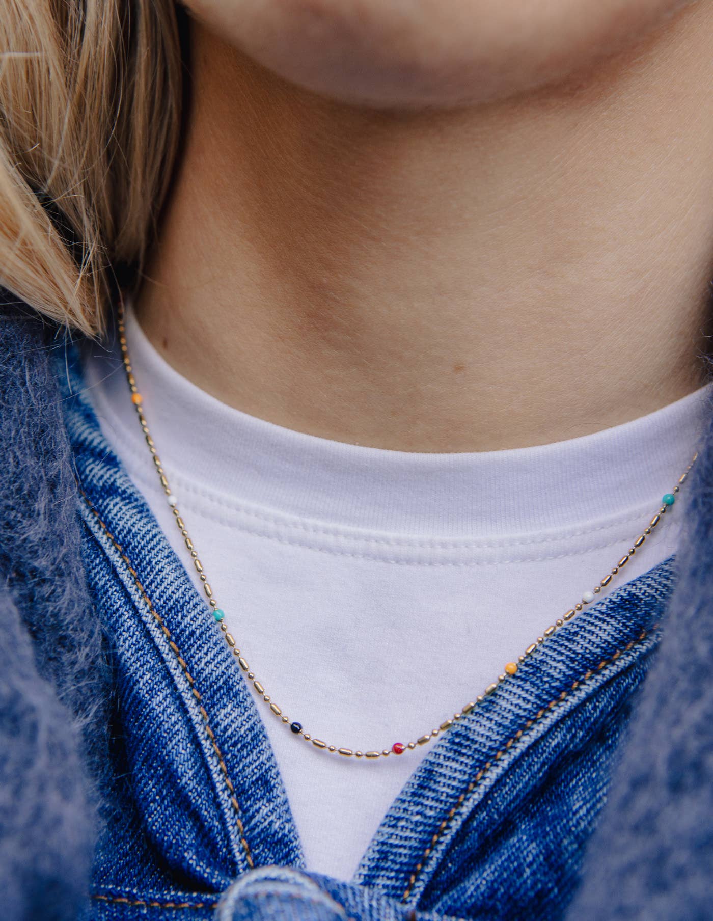 Gold Rainbow Beaded Necklace, Waterproof