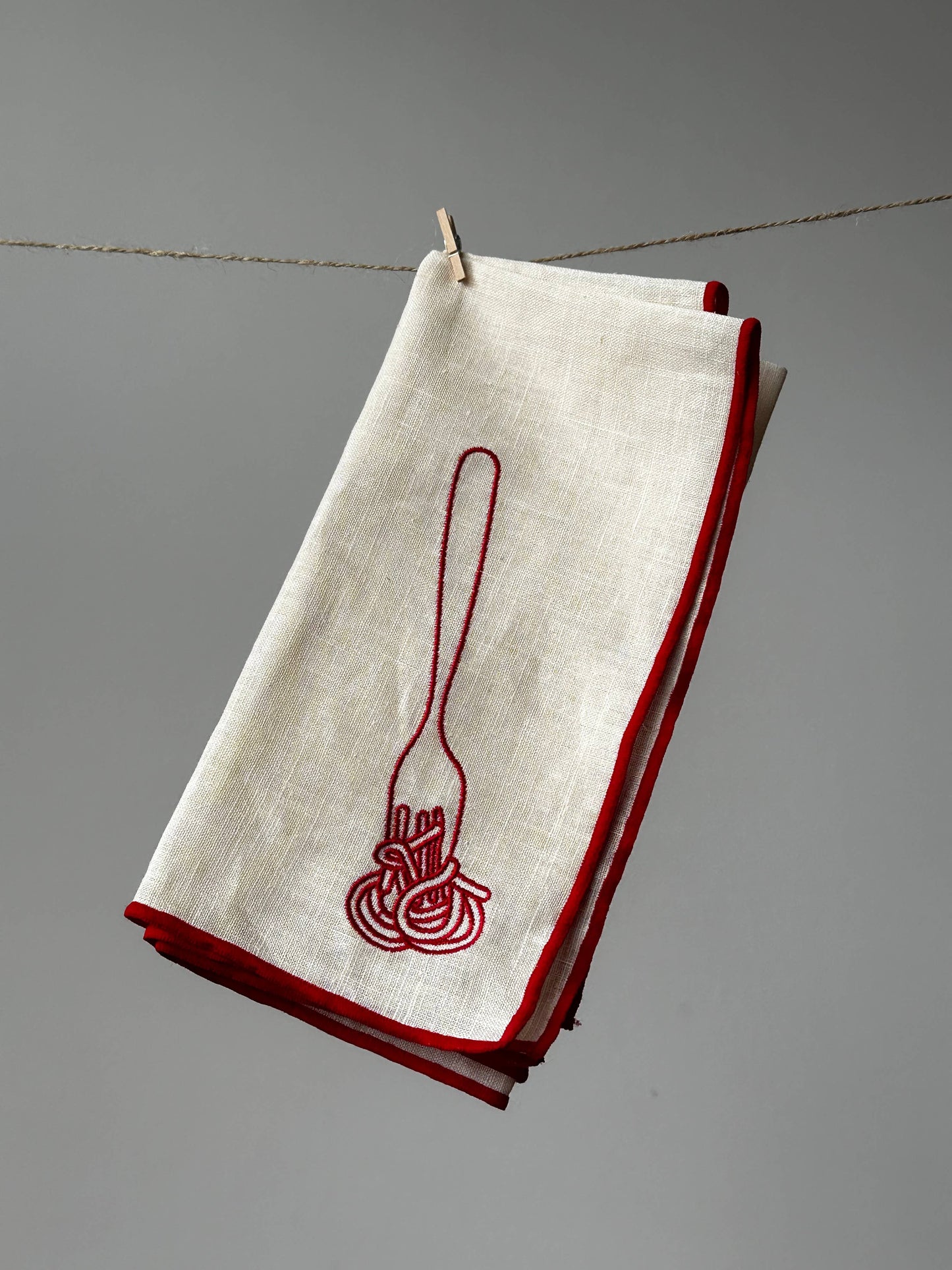 Linen Blend Embroidered Napkins - Spaghetti - Set of 2