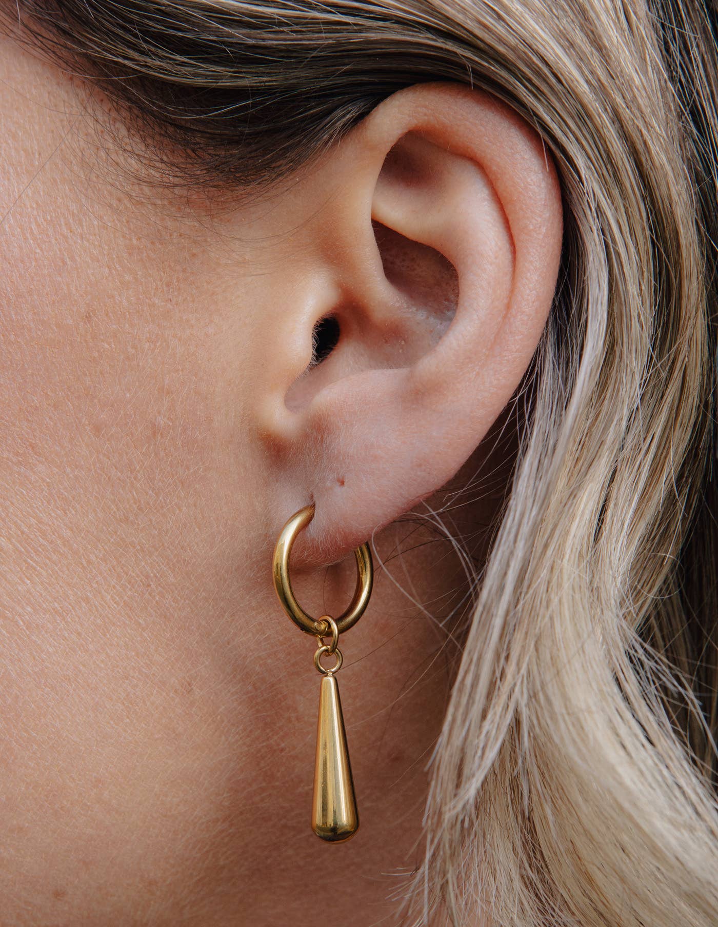 Gold Elongated Drop Earrings, Waterproof