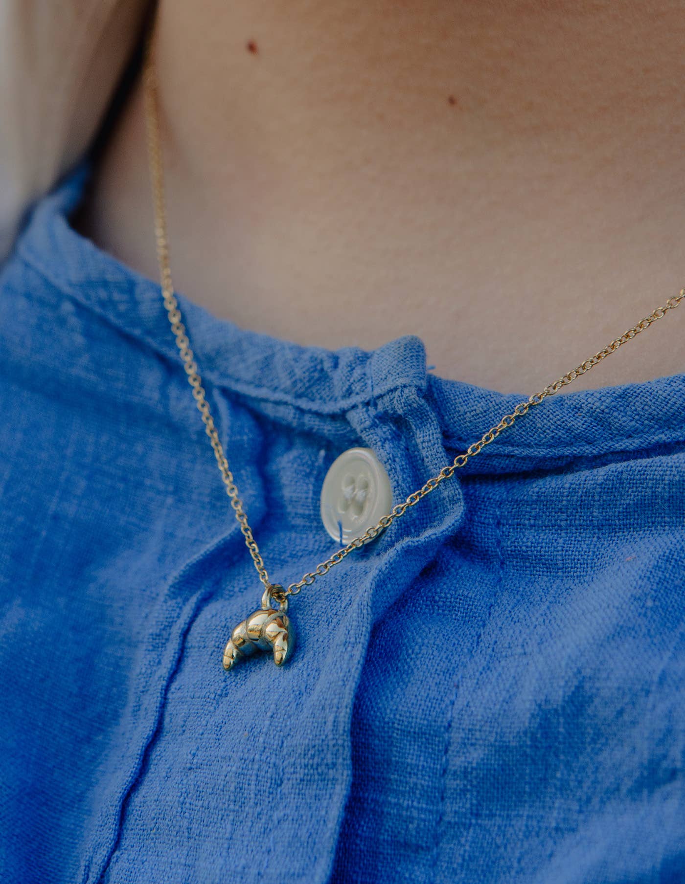 Gold Mini Croissant Necklace, Waterproof