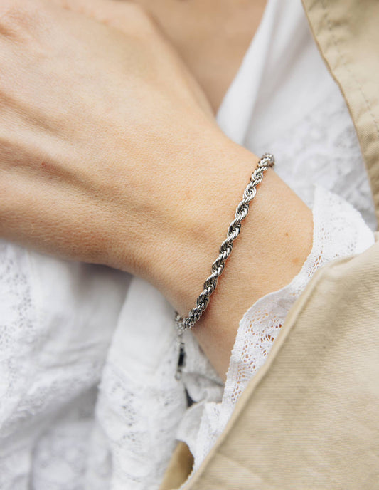 Silver Rope Twist Bracelet - Waterproof