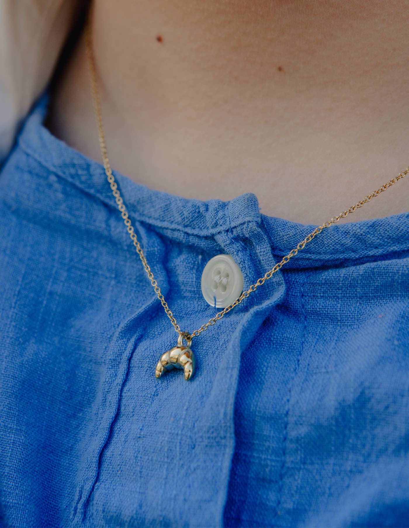 Gold Mini Croissant Necklace, Waterproof