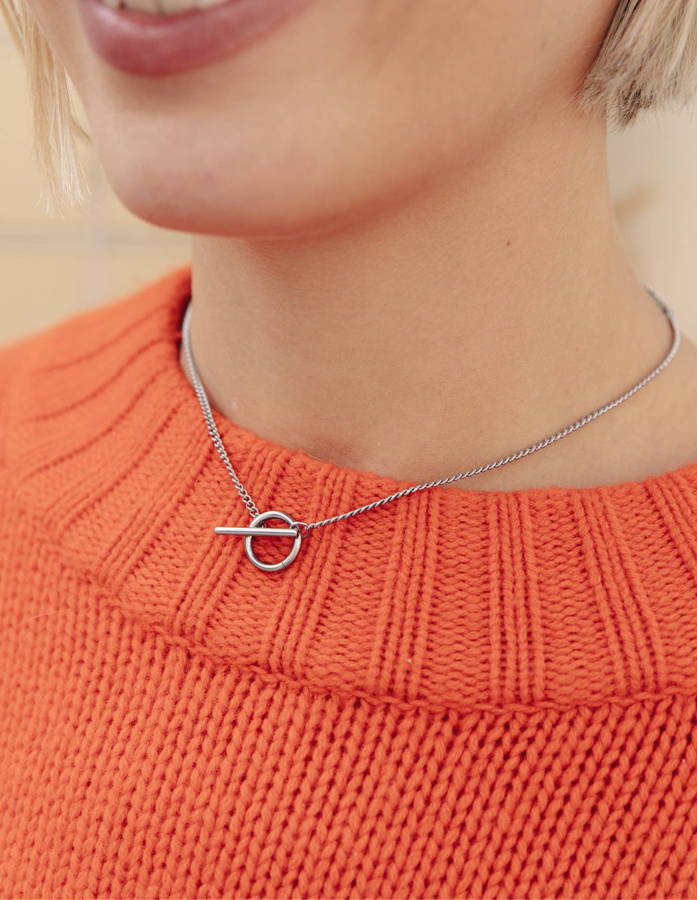 Silver Herringbone Toggle Chain Necklace, Waterproof
