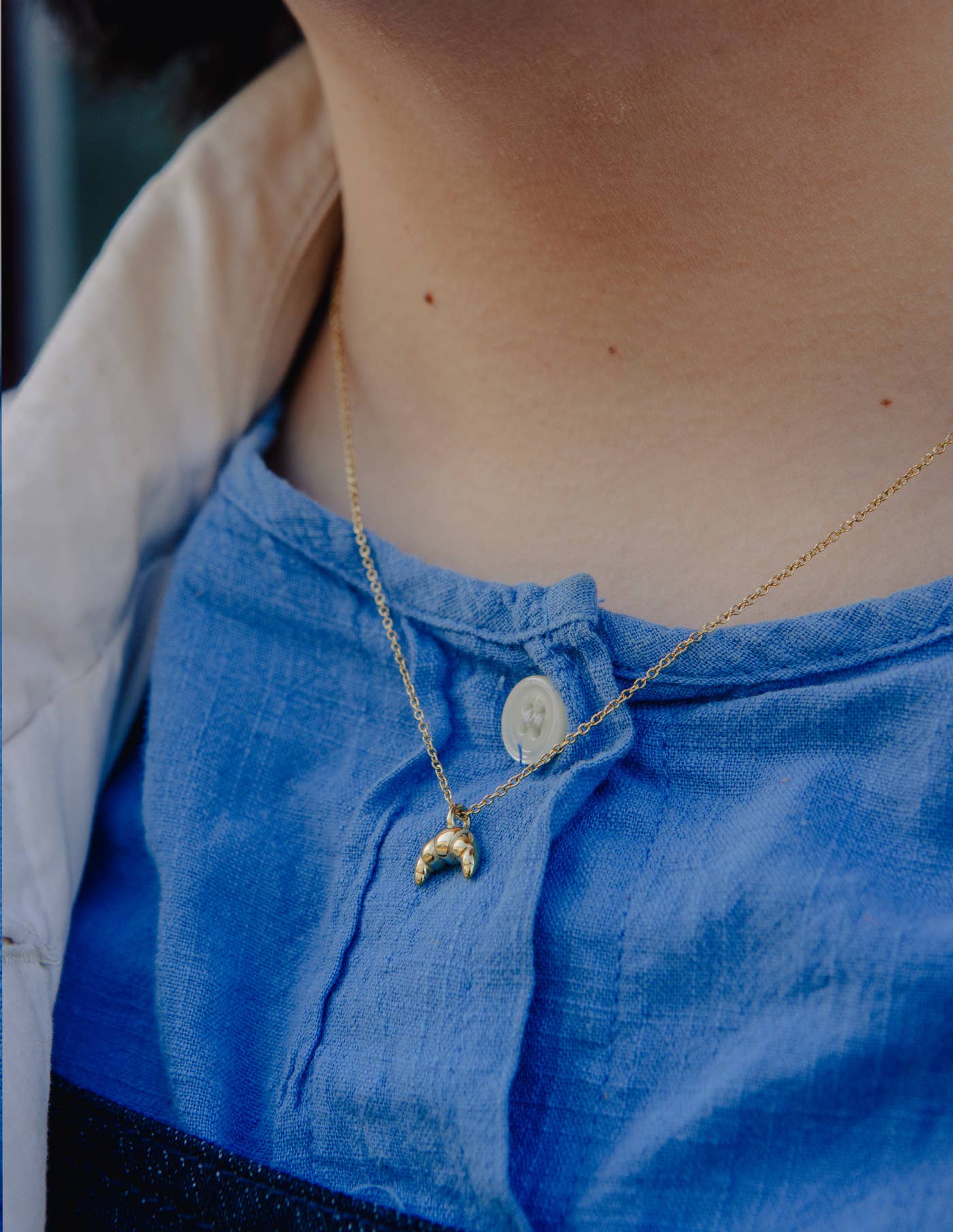 Gold Mini Croissant Necklace, Waterproof