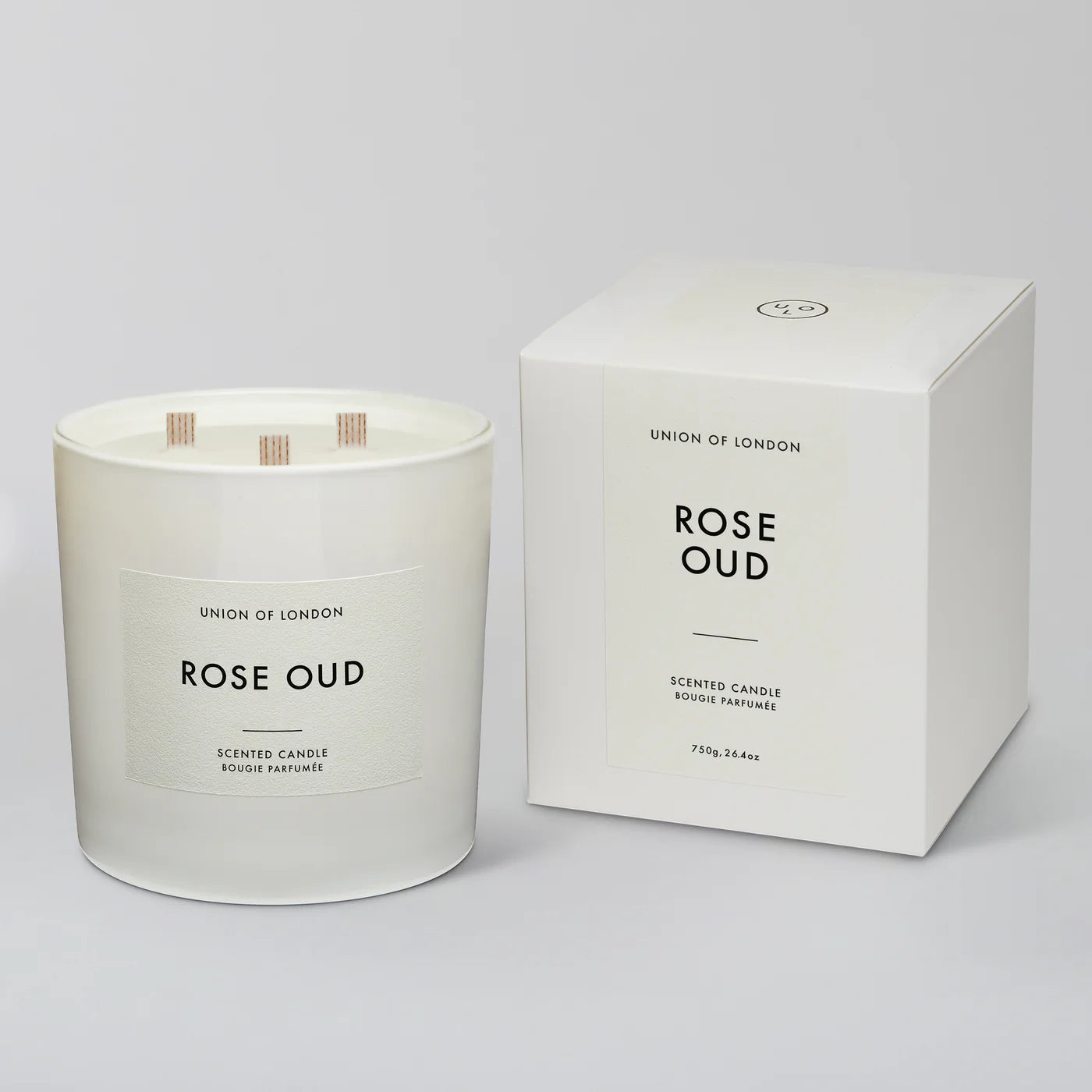 Rose Oud ‘Luxurious Floral' Triple Wick White Candle