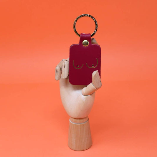 Boob Leather Key Fob: Magenta