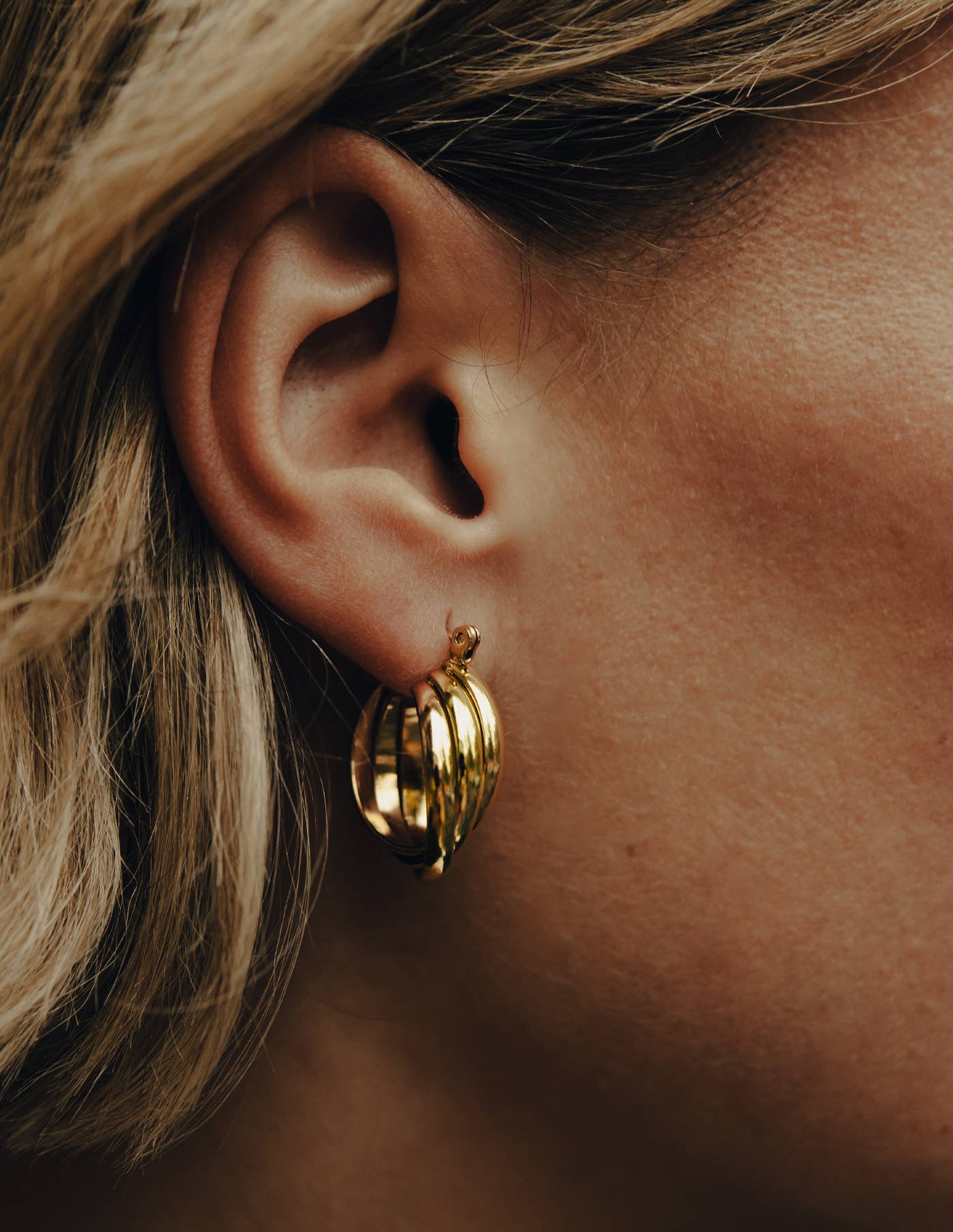 Gold Triple Entwine Hoop Earrings