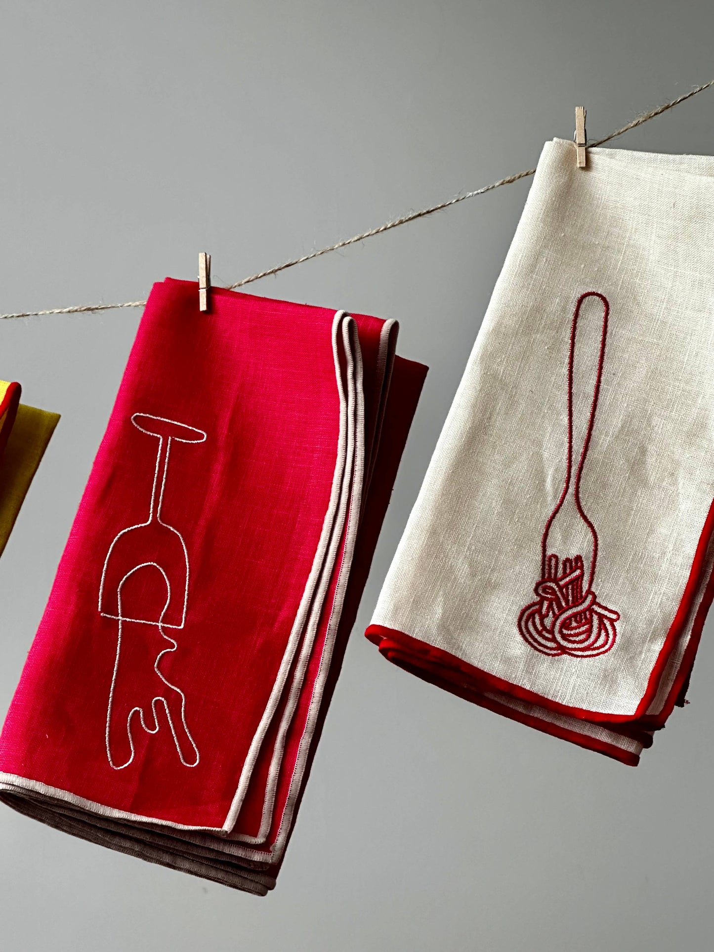 Linen Blend Embroidered Napkins - Spaghetti - Set of 2